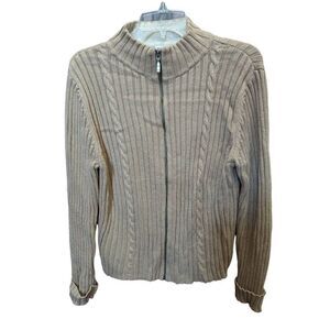 Field Gear Women's Tan Cotton Full-Zip Long-Sleeve Cardigan Sweater Medium